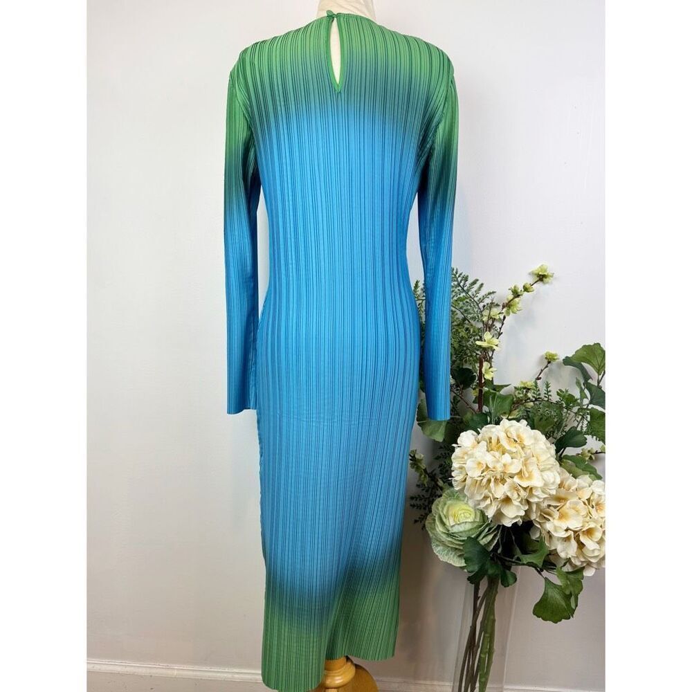 Arthur * Ribbed Pleated Midi Dress Ombré Blue Green Long Sleeve US 6 Free People - Picture 8 of 15